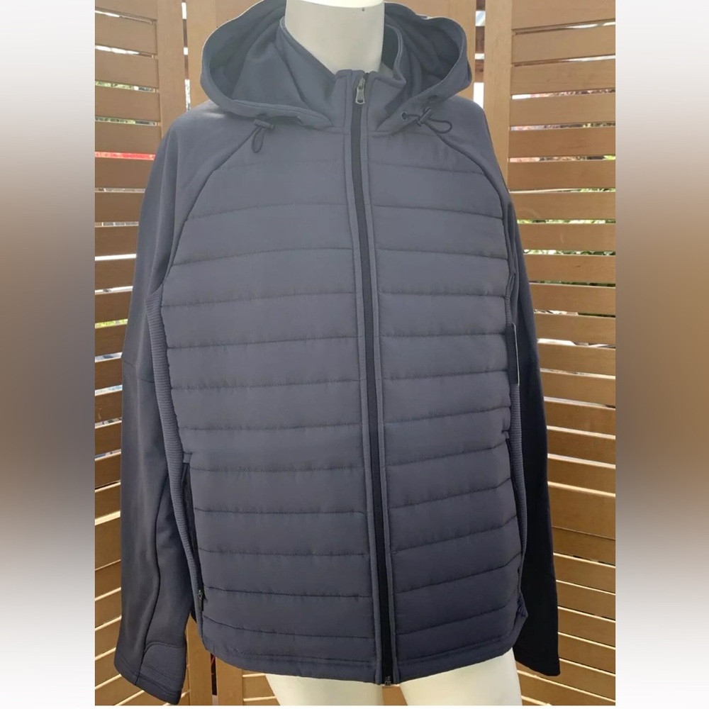 Tek Gear Men's Gray Puffer Jacket Size XXL Hawk Gray Lightweight Lined Hooded